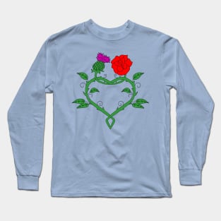 Celtic knotwork stems with red rose, thistle and heart Long Sleeve T-Shirt